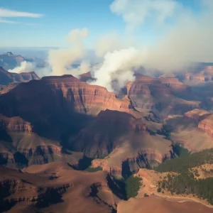 Aerial view of burned areas of the Grand Canyon due to Dragon Bravo Fire