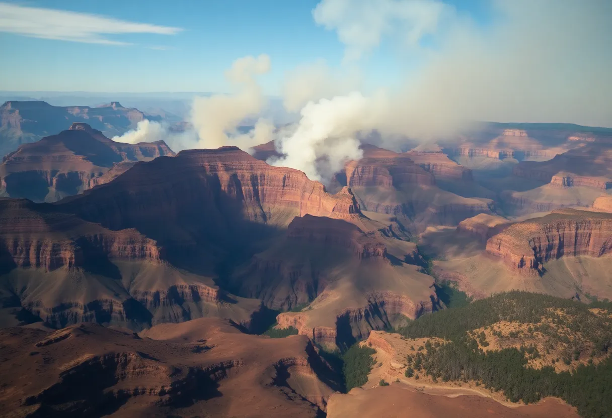 Aerial view of burned areas of the Grand Canyon due to Dragon Bravo Fire