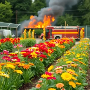 Firefighters battling a fire at Dream With Colors nursery in Phoenix