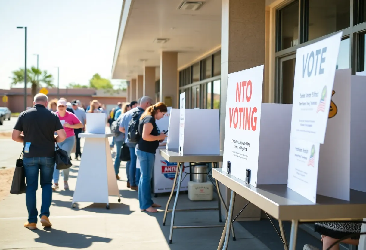 Voters participating in early voting at a polling location in Arizona.