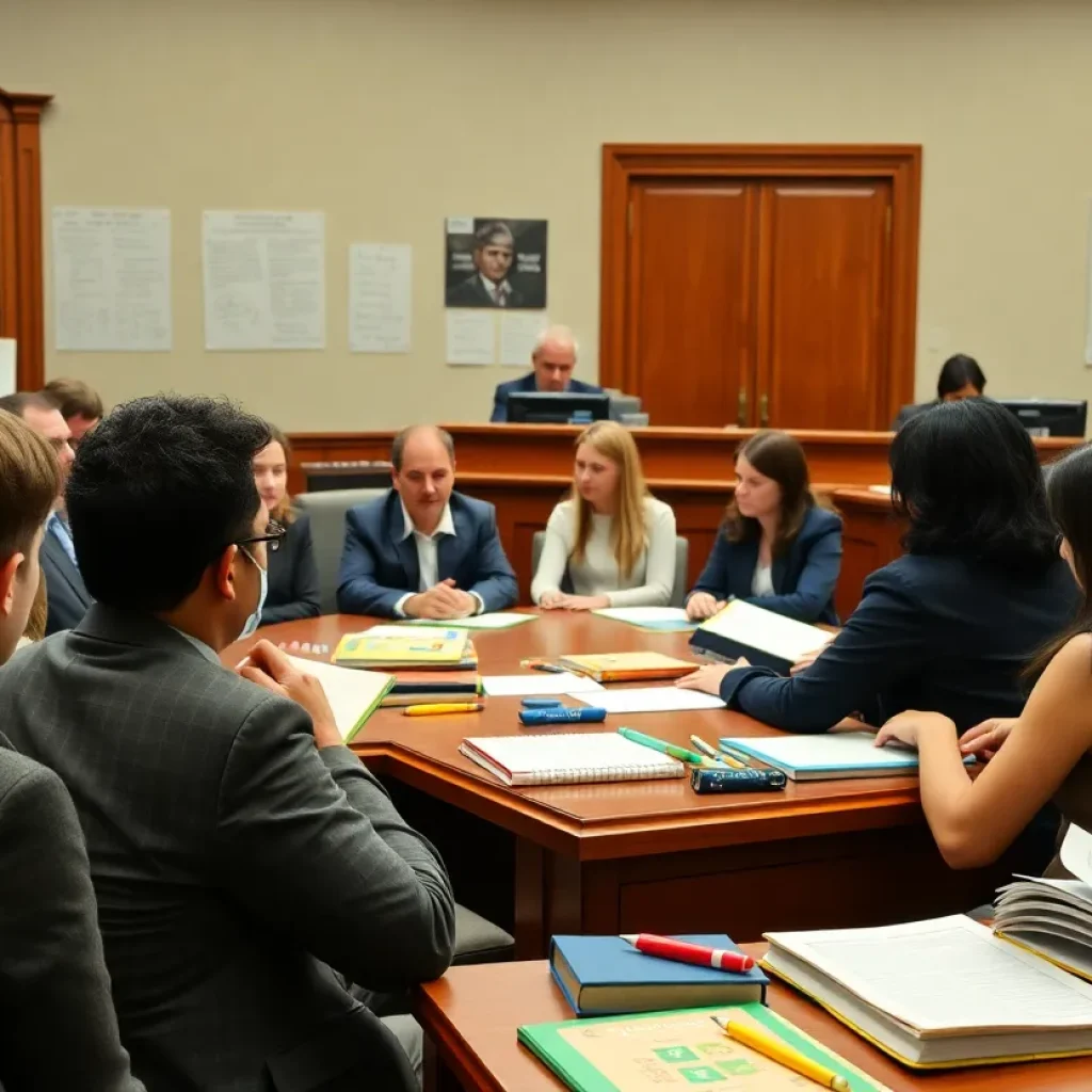 Legal scene focusing on education funding and school supplies