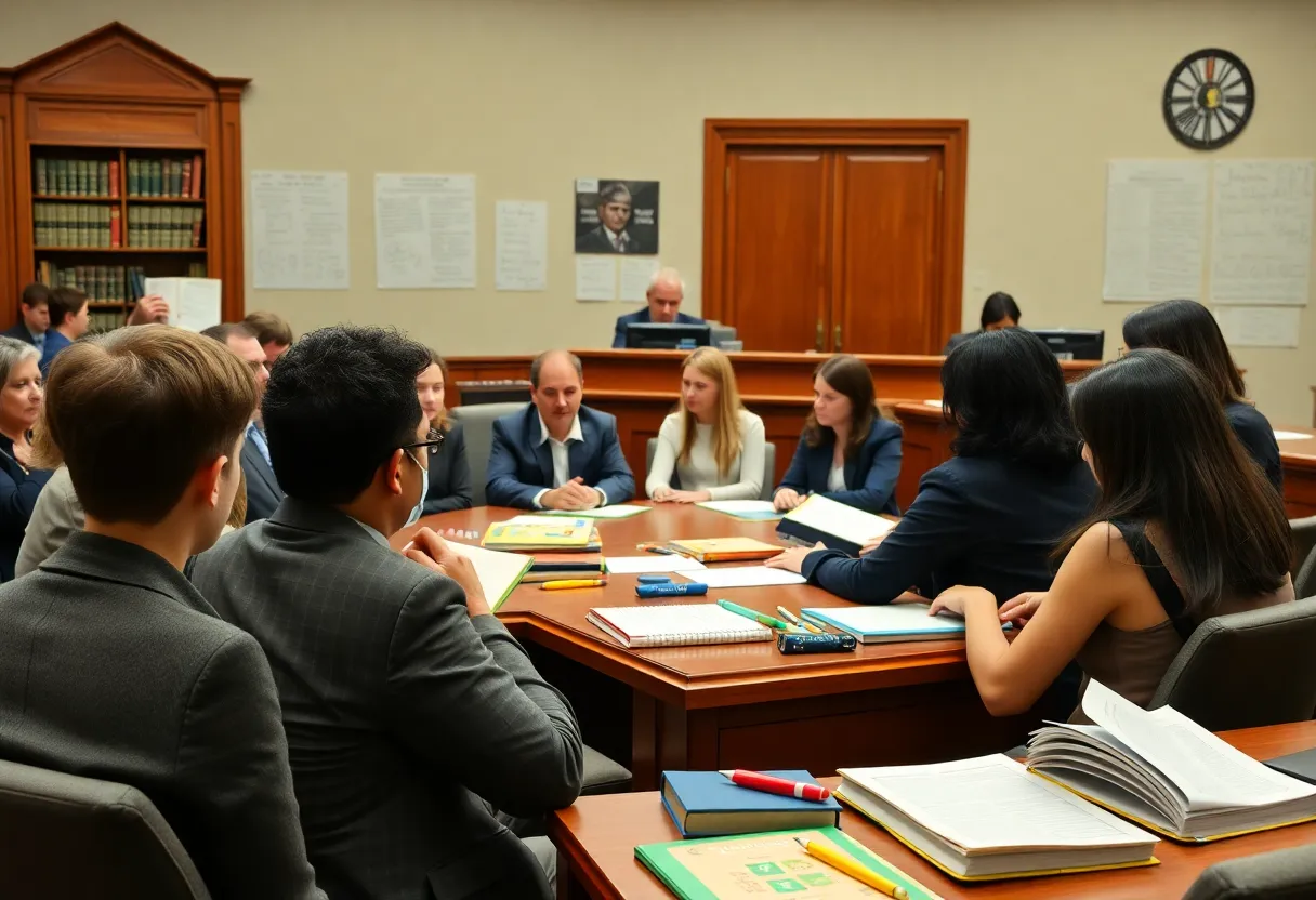 Legal scene focusing on education funding and school supplies