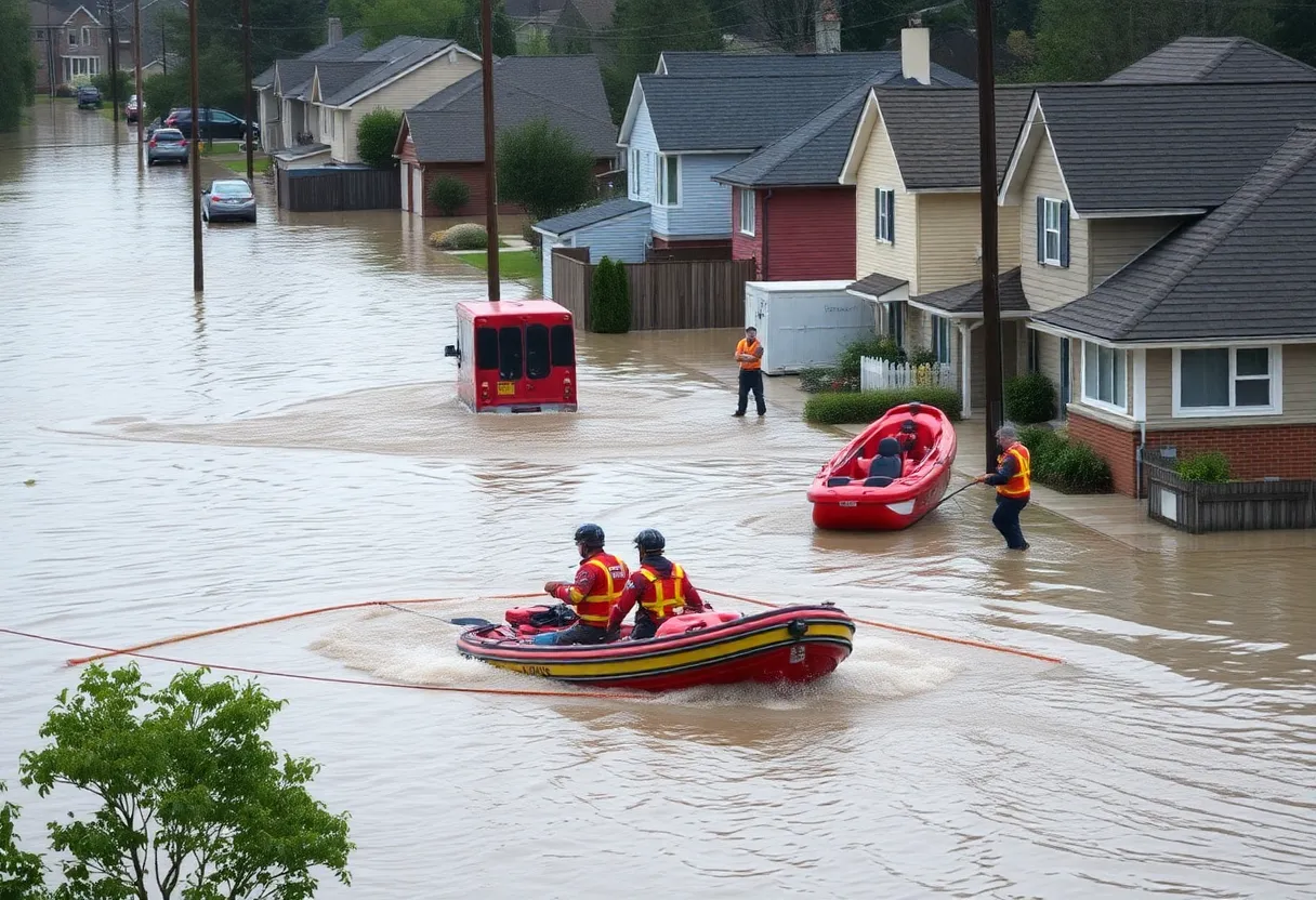 A neighborhood inundated by floodwaters in Kerr County during a severe storm.