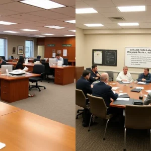 An empty government office illustrating workforce reductions.