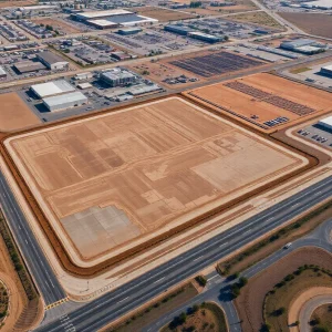 Aerial view of H2K site in Tucson, Arizona with industrial potential.