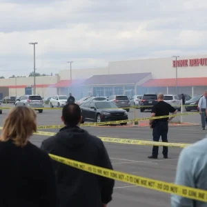 Scene of a shooting in a Home Depot parking lot with police presence.