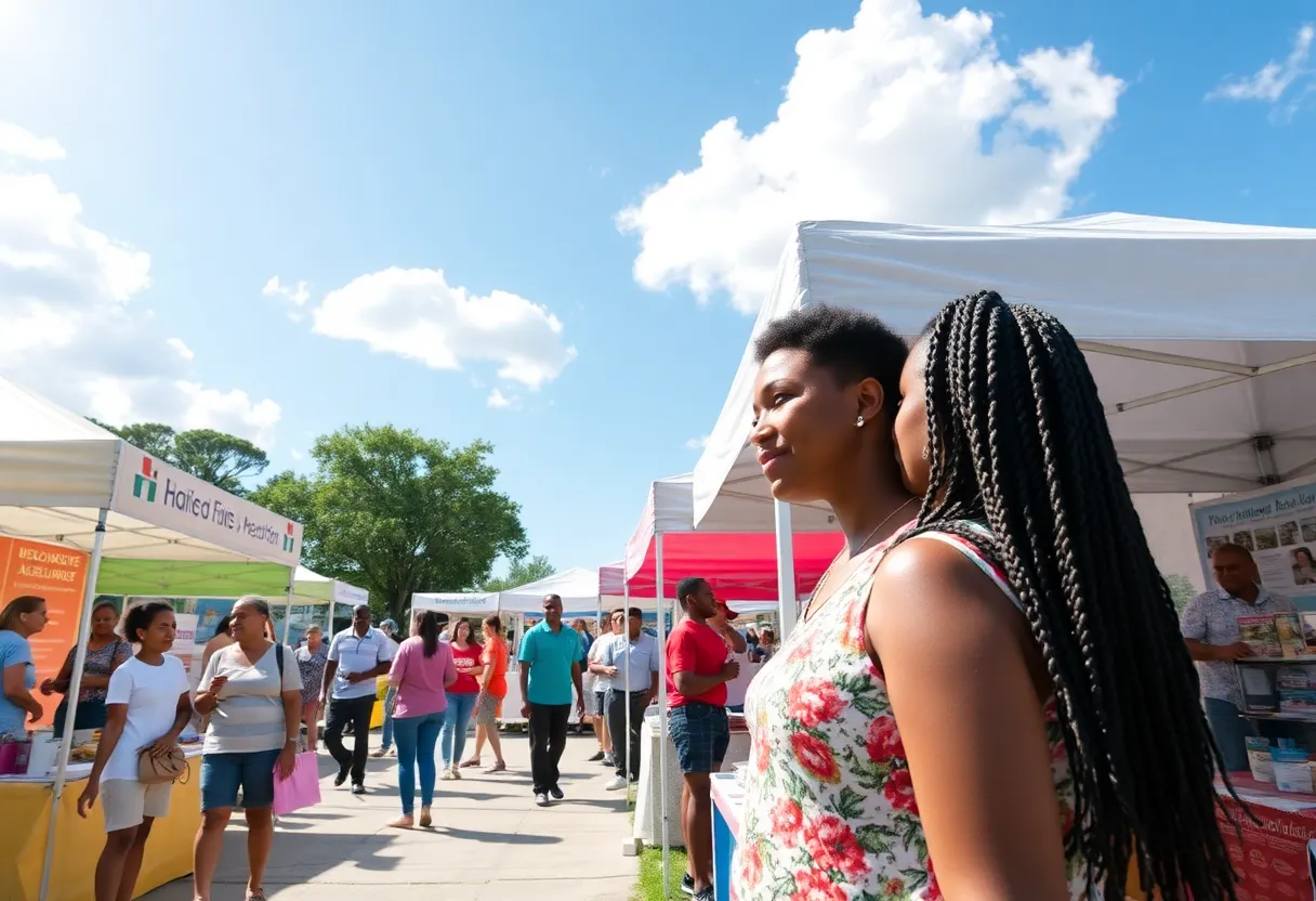 Community members participating in health fair activities in Houston.