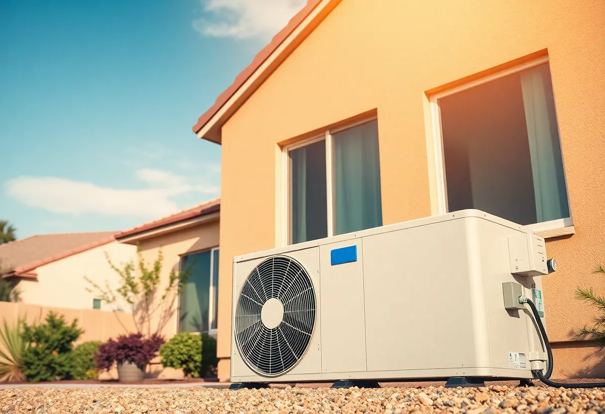 An HVAC unit outside a house in Phoenix under bright sunlight