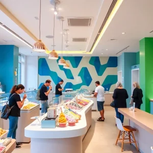 Interior view of an I Scream Gelato store with vibrant gelato displays