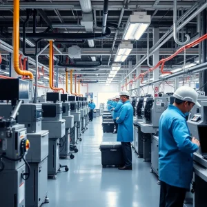 Workers in semiconductor manufacturing facility