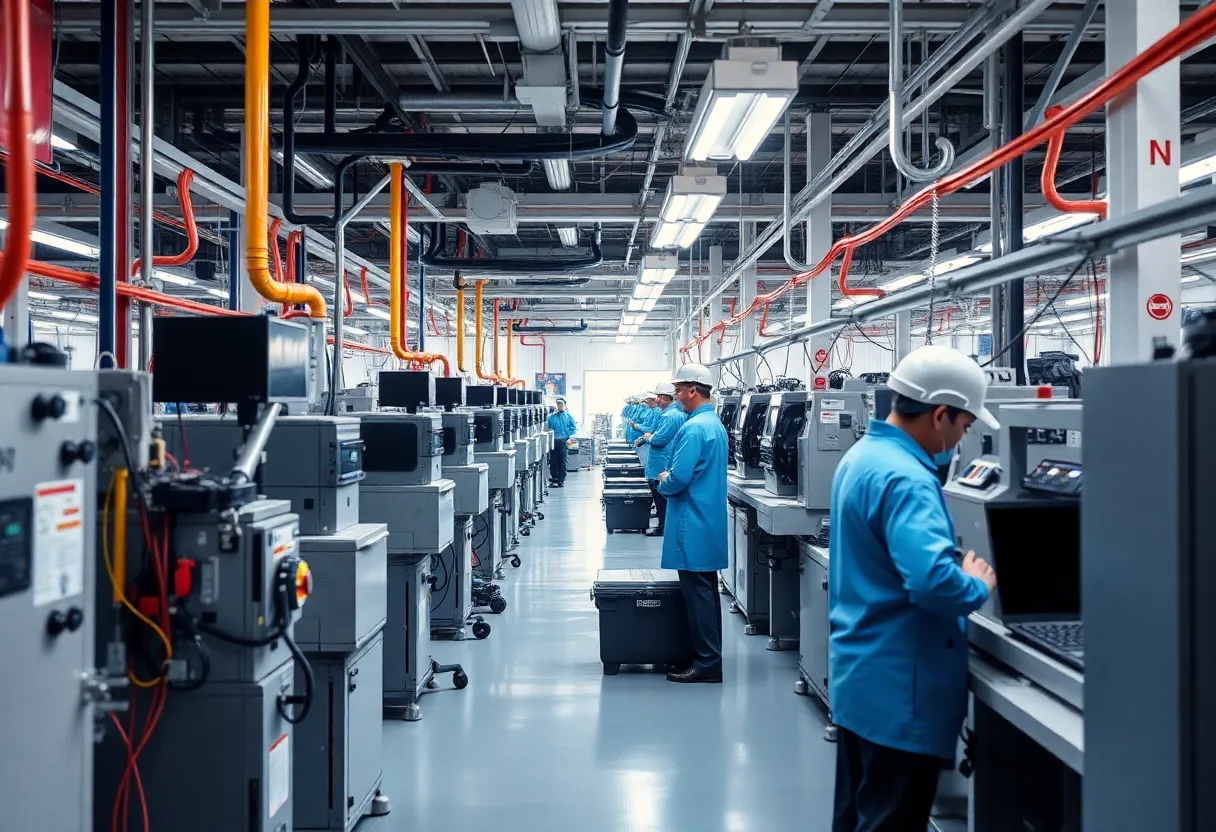 Workers in semiconductor manufacturing facility