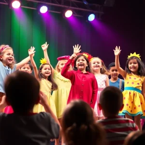 A lively stage scene from the Junie B. musical at Valley Youth Theatre