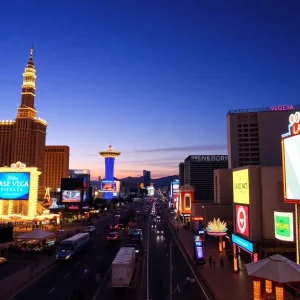 Las Vegas Strip showcasing illuminated hotels and casinos
