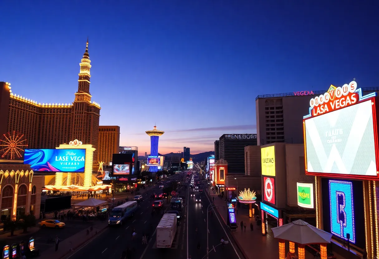 Las Vegas Strip showcasing illuminated hotels and casinos