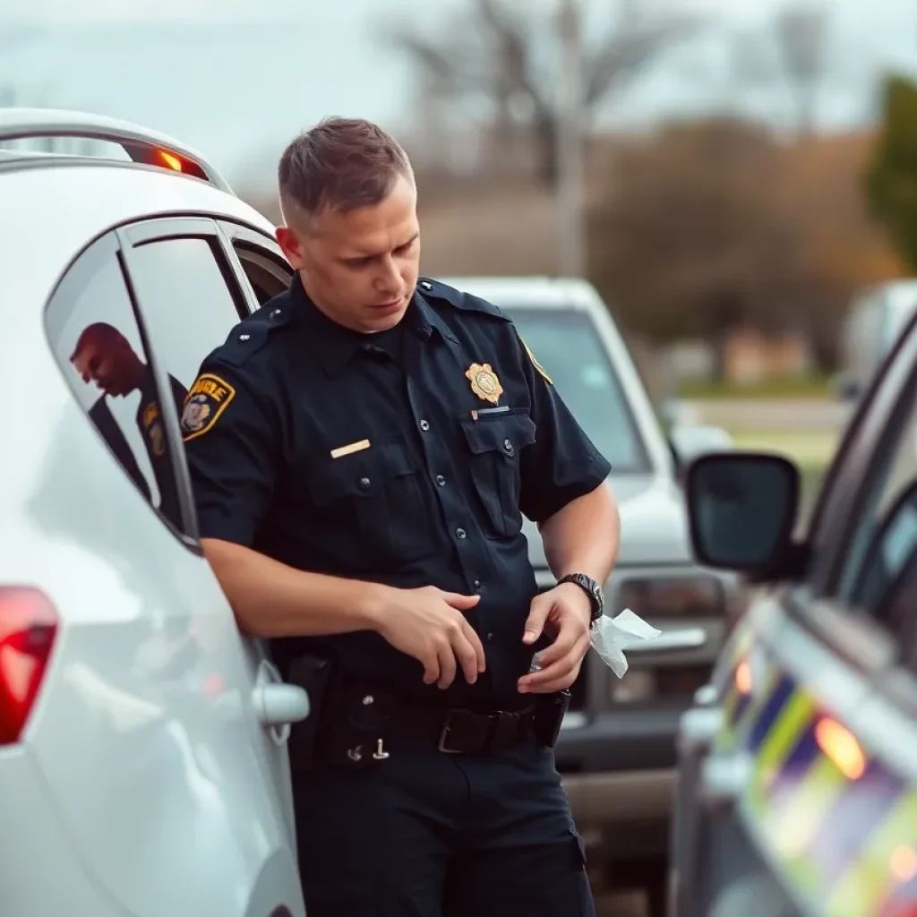 Police officer conducting a traffic stop related to drug trafficking