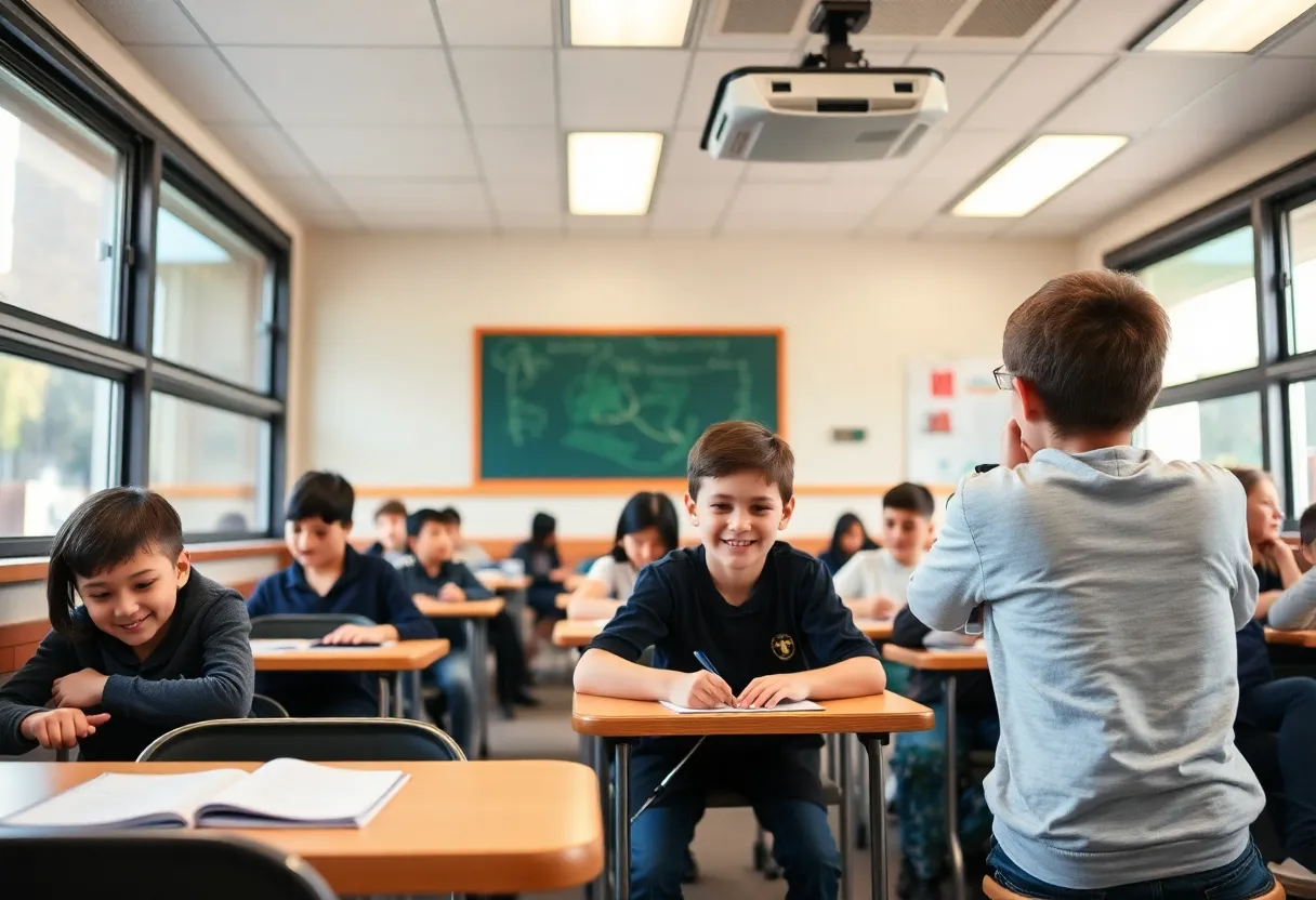 Students in a classroom benefiting from new school start times.