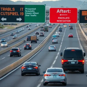 Traffic flowing on Loop 101 Pima Freeway in Phoenix