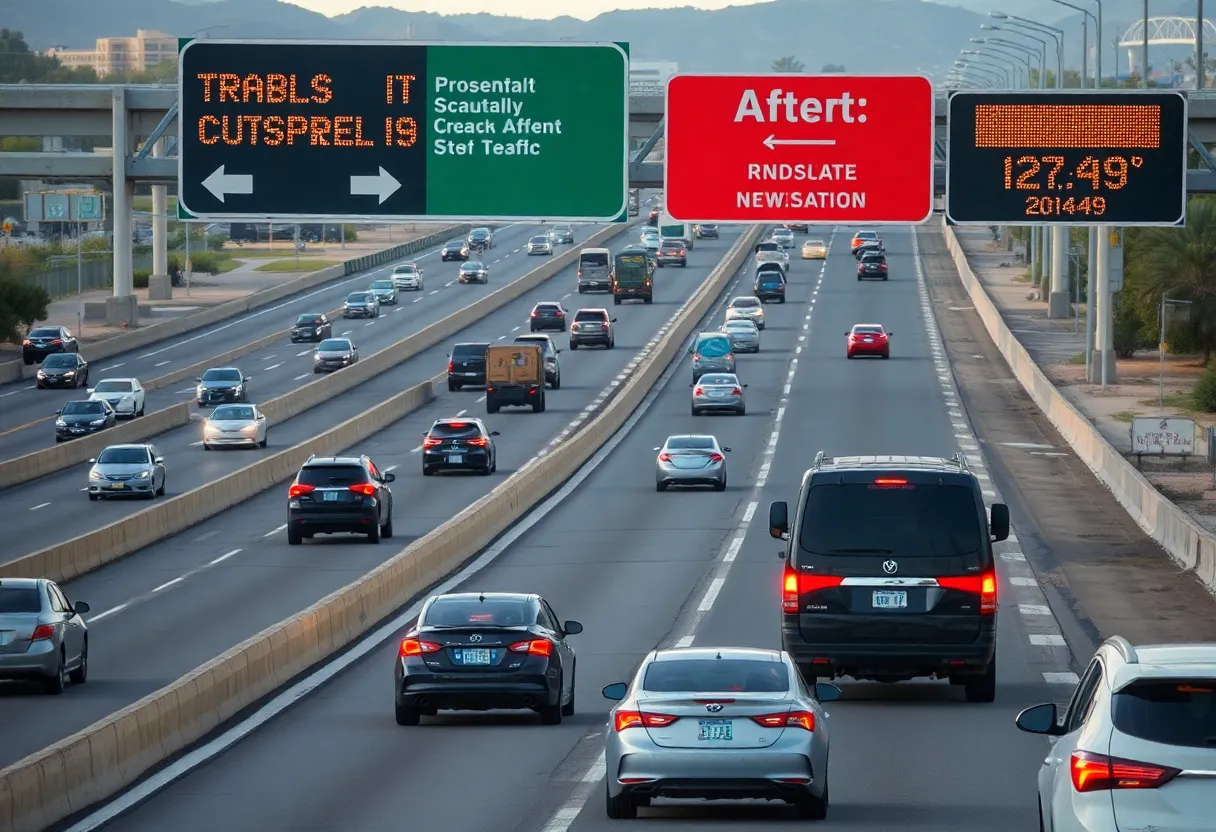 Traffic flowing on Loop 101 Pima Freeway in Phoenix