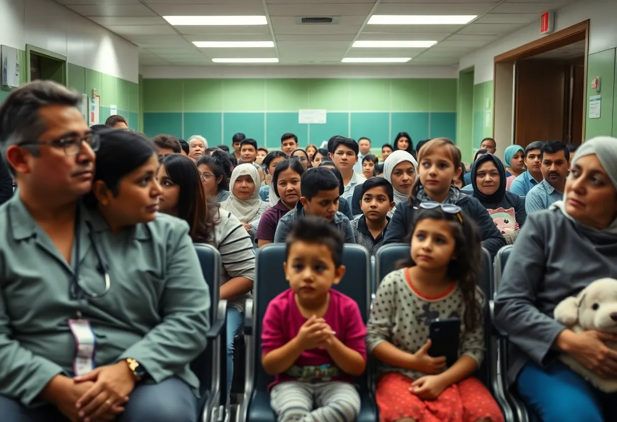 Crowded hospital waiting room in Arizona