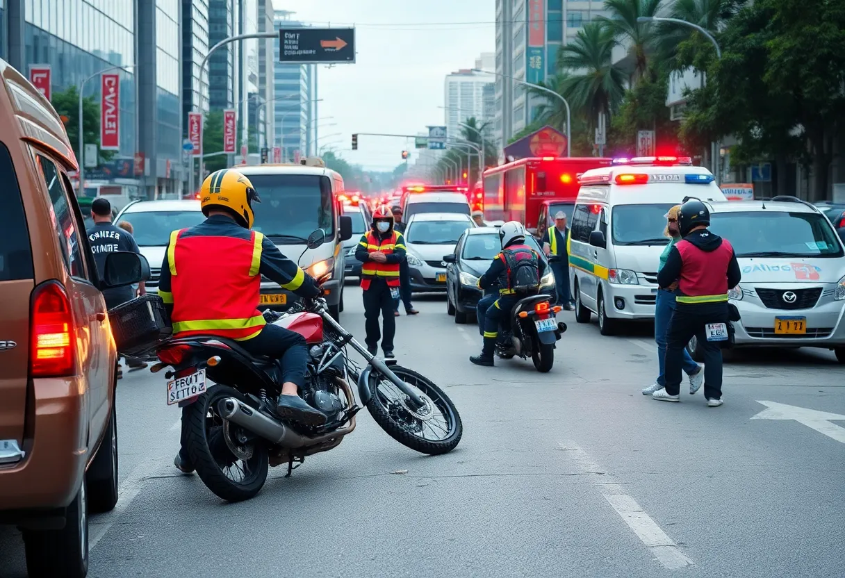 Emergency responders attending to a motorcycle accident scene in west Phoenix