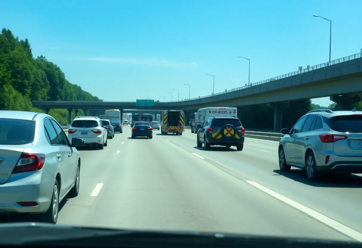 Traffic jam on State Route 347 after a multivehicle crash.