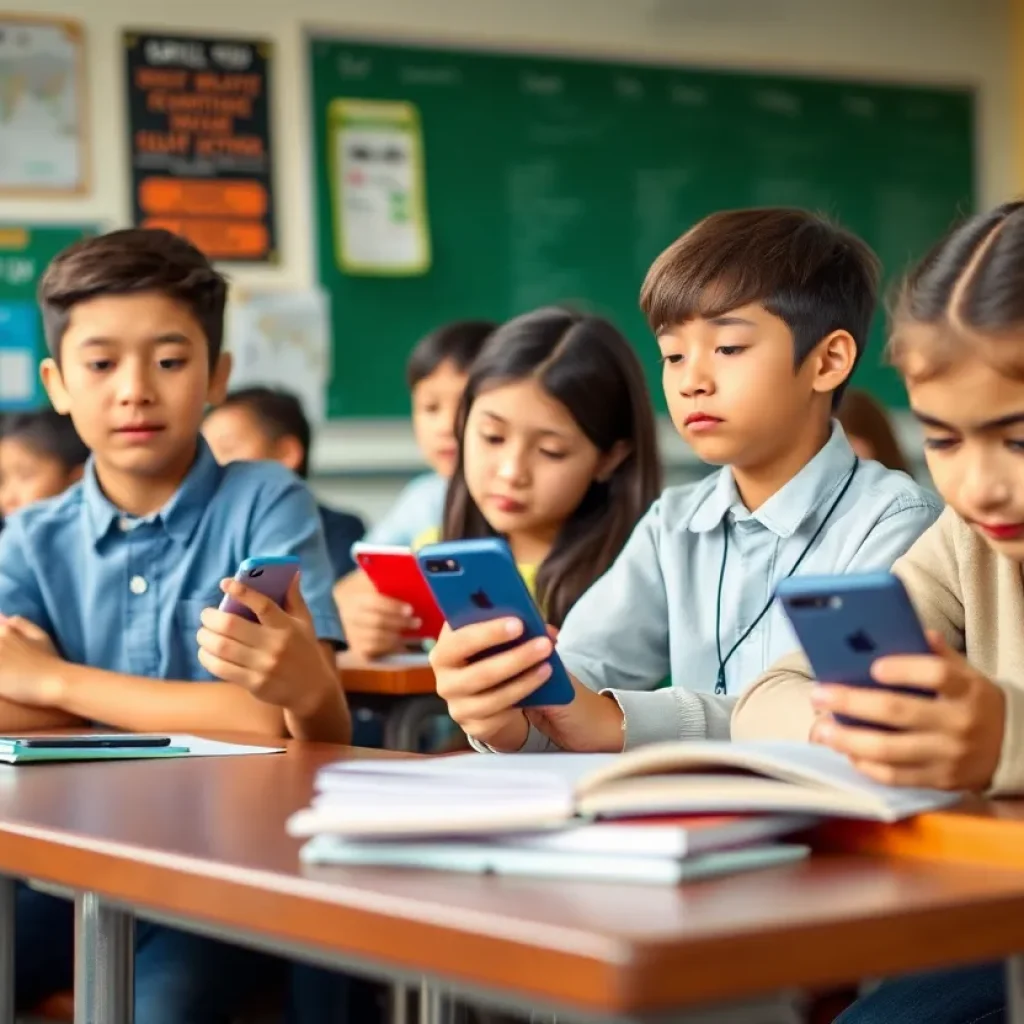 Students in a classroom focusing on learning without distractions