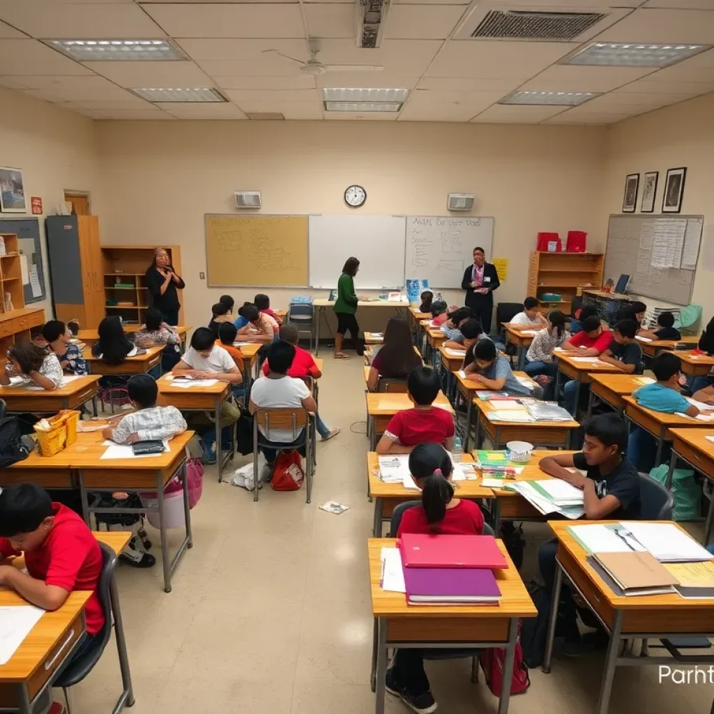 An overcrowded classroom in Arizona highlighting the challenges in the education system.