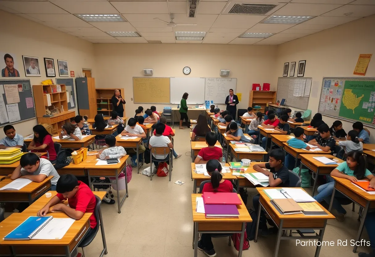 An overcrowded classroom in Arizona highlighting the challenges in the education system.