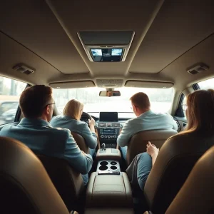 Interior of a luxury vehicle for ridesharing.