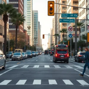 Urban street scene in Phoenix showcasing pedestrian safety issues