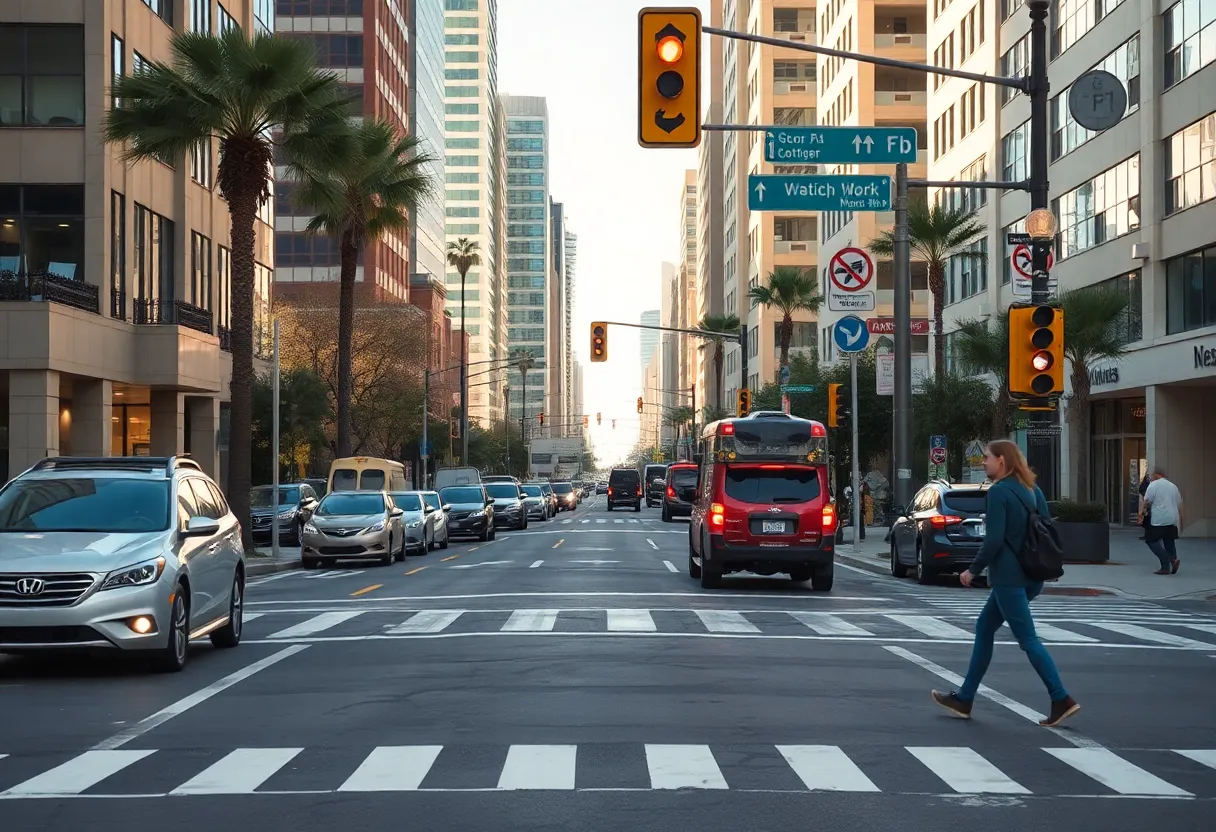 Urban street scene in Phoenix showcasing pedestrian safety issues