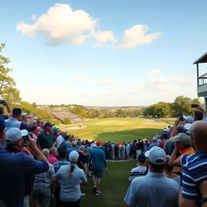 Exciting atmosphere at a PGA Tour golf tournament with fans and players