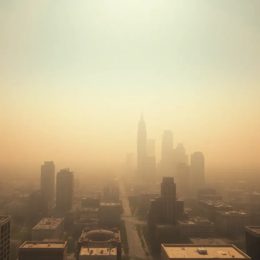 Hazy skyline of Phoenix, Arizona during a dust storm