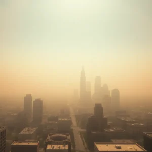 Hazy skyline of Phoenix, Arizona during a dust storm