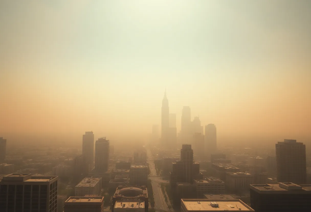 Hazy skyline of Phoenix, Arizona during a dust storm