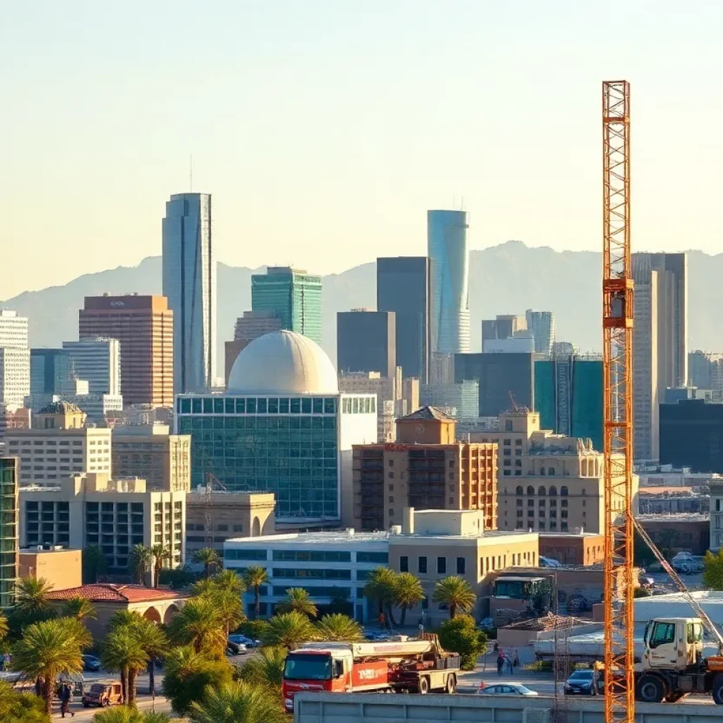 Phoenix skyline with constructions demonstrating sustainable practices