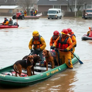 Phoenix firefighters conducting a flood rescue operation in Central Texas