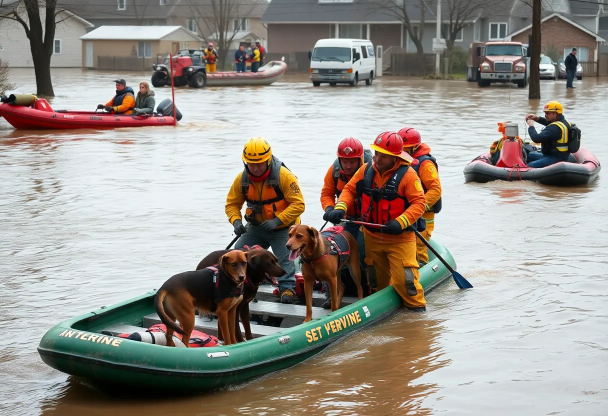 Phoenix firefighters conducting a flood rescue operation in Central Texas