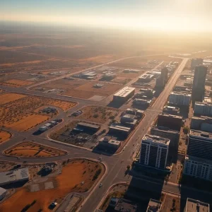 Aerial image of Phoenix, Arizona showing extreme heat conditions.