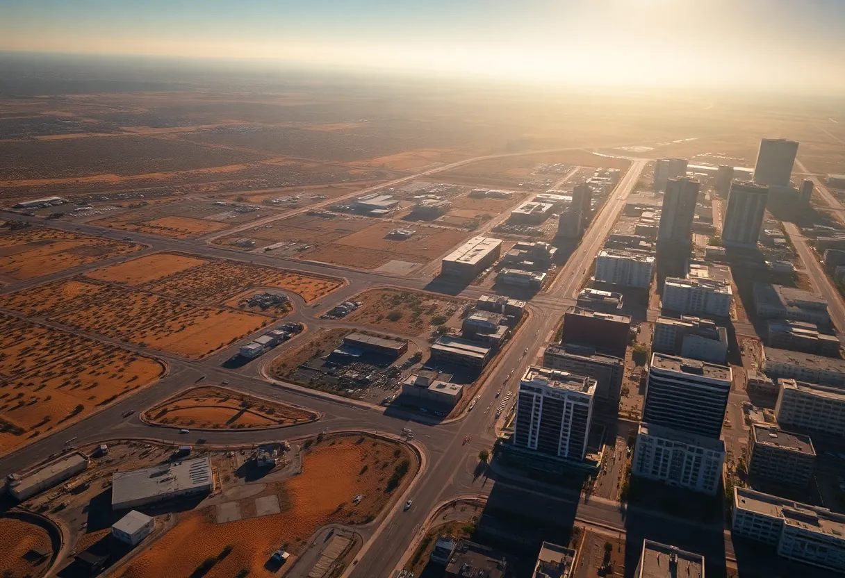 Aerial image of Phoenix, Arizona showing extreme heat conditions.