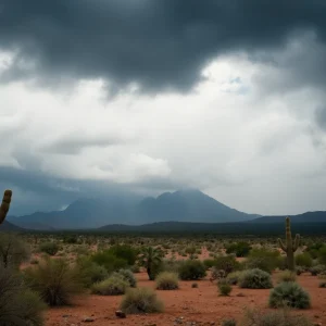 Rain clouds over Phoenix desert during monsoon season