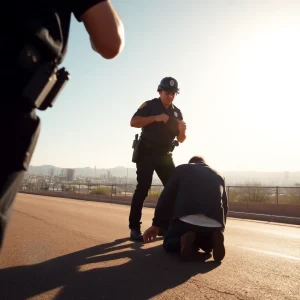 Police officers interacting with a person on hot pavement