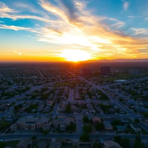 Aerial view of Phoenix, Arizona highlighting residential areas.