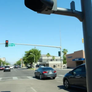 Intersection in Phoenix with a red light camera monitoring traffic