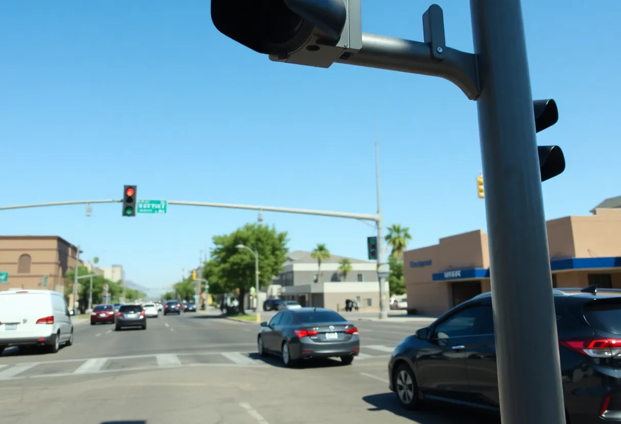 Intersection in Phoenix with a red light camera monitoring traffic