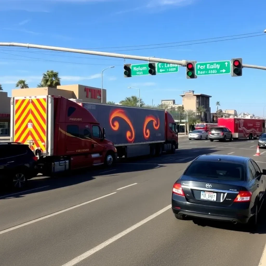 Emergency response at a semi-truck incident in Phoenix.