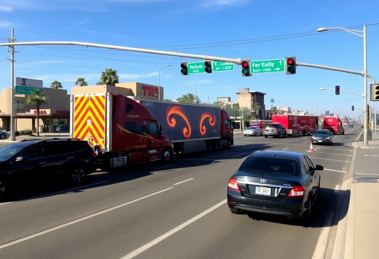 Emergency response at a semi-truck incident in Phoenix.