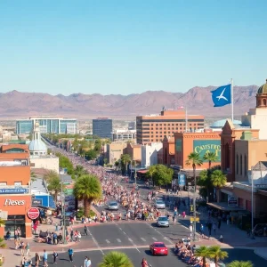 A bustling scene of tourists enjoying Phoenix attractions.