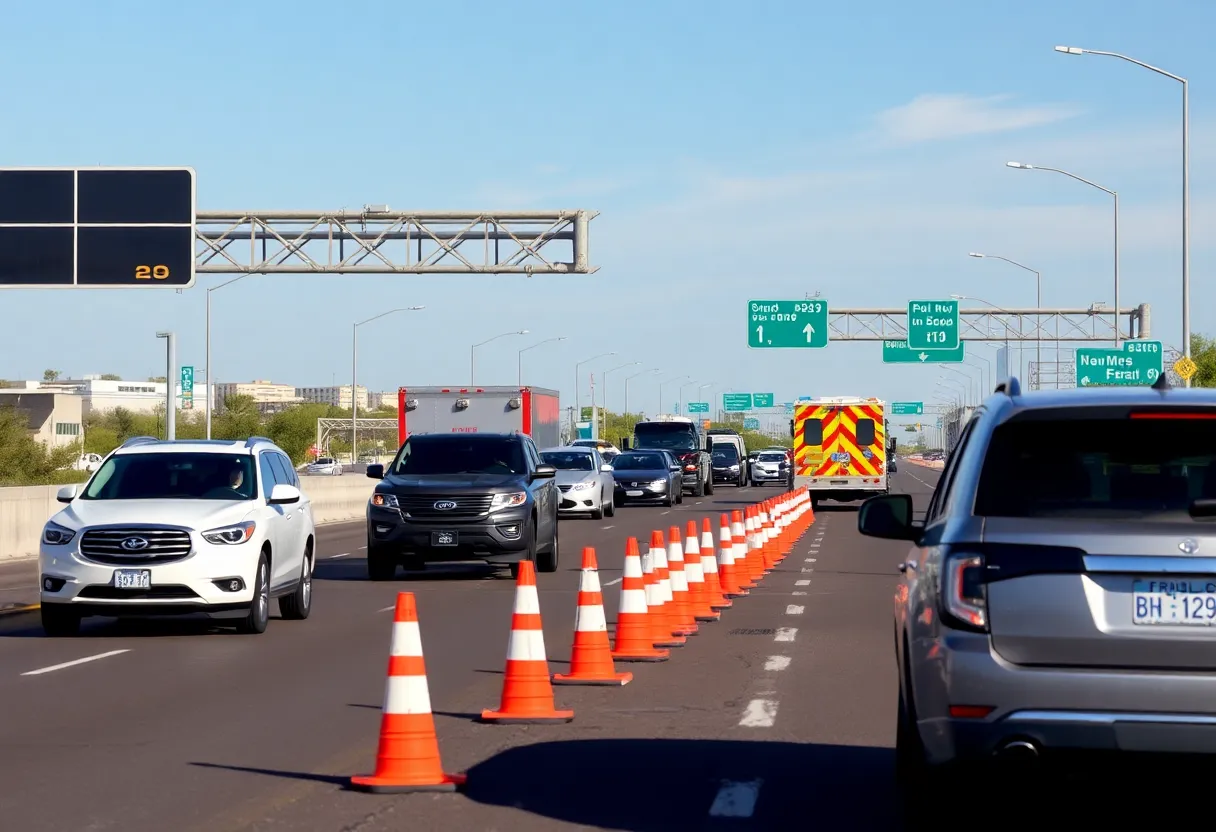 Emergency vehicles on the freeway during a traffic incident in Phoenix