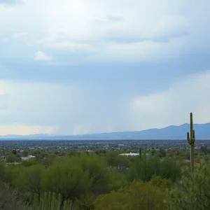 Landscape of Metro Phoenix showing light showers and thunderstorm clouds